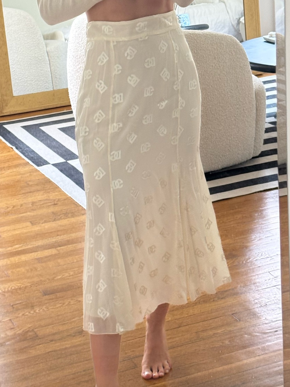 Dolce & Gabbana Cream Midi Skirt with Tonal Monogram